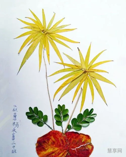 树叶画手工贴画(一二三年级手工树叶画)